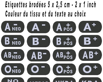 Blood type, badge, embroidered patch, iron-on, sew-on, velcro A+ A- B+ B- AB+ AB- O+ O- neg pos no medic NKDA by team numérik