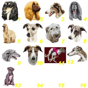 Embroidered patch, Borzoi, Afghan Hound, Whippet, Saluki, Irish Wolfhound, Greyhound, Galgo, machine embroidery, sew-on, by Team Numerik