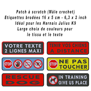 Patch brodés 16 x 5 cm - Adapté au harnais pour chiens qui travaillent - écusson étiquette applique - broderie machine - by team numerik