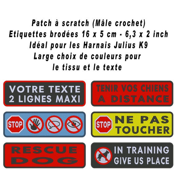 Écusson brodé rond 8 cm personnalisable avec thermocollant ou scratch, ne  pas toucher caresser pour harnais chien assistance - Un grand marché