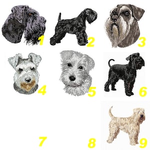 Schnauzer, Irish Soft Coated Wheaten, Embroidered Badge, Embroidered Dog Patch, Machine Embroidery, Iron-on, Sew-on, by Team Numérik