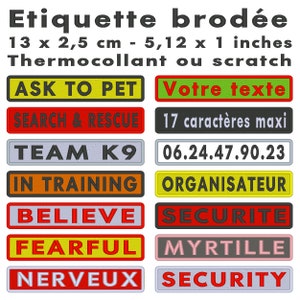 Embroidered label 2.5 cm x 13 cm - customizable - 1" x 5.12" for clothing harness, first name surname company crest patch, team number