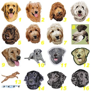 Labrador, golden retriever, parche, insignia bordada, retriever sable marrón y negro, bordado a máquina, termoadhesivo o para coser, de recyclick