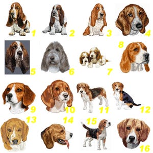Basset hound, beagle, realistic embroidered dog patch, iron-on or sew-on, by recyclick