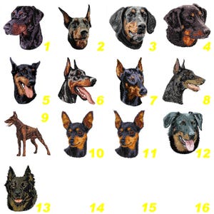 Doberman Pinscher, Beauceron, embroidered patch/applique, dog, realistic machine embroidery, iron-on or sew-on, by Team Numérik