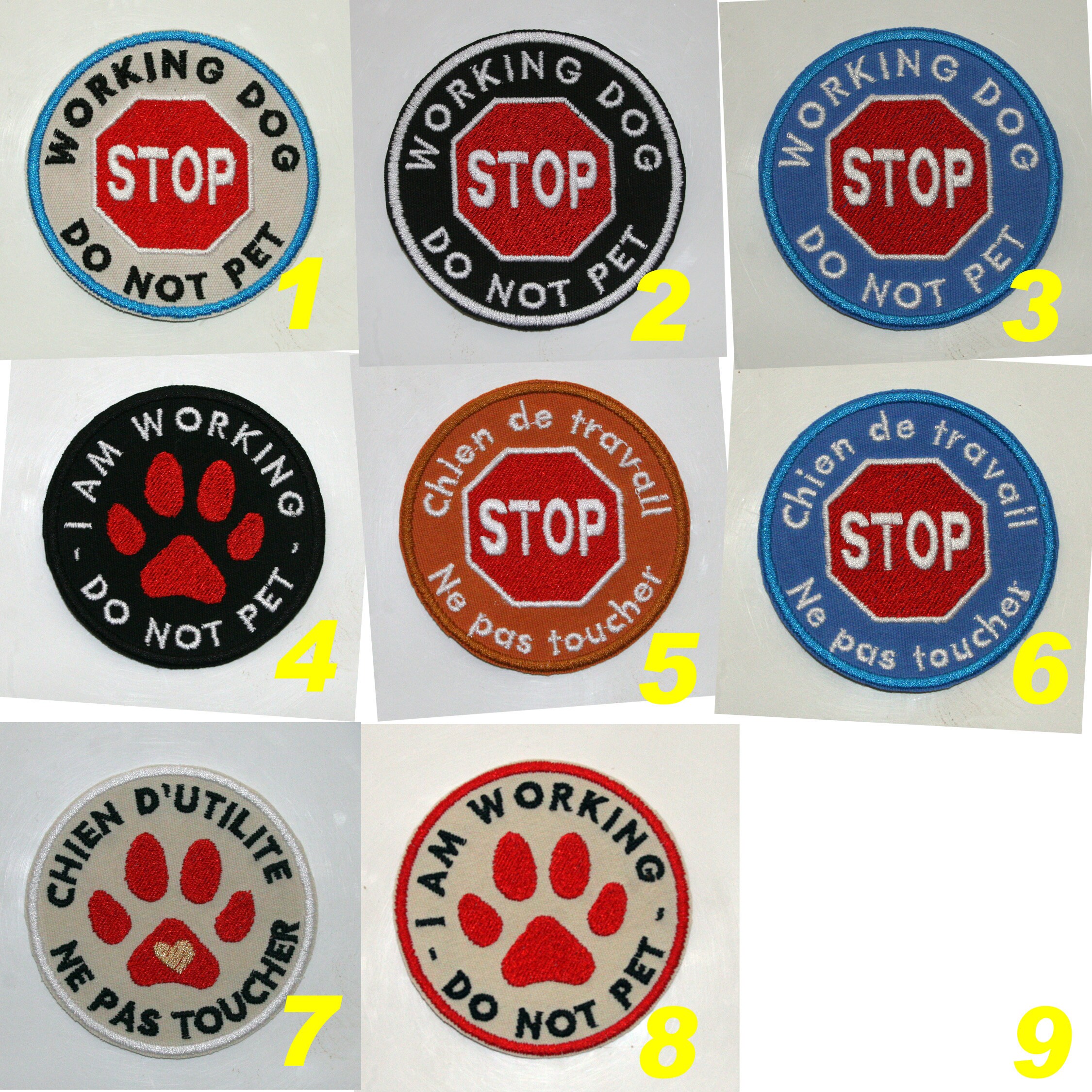 Écusson Brodé Personnalisable avec Thermocollant ou Scratch, Assistance/Service Dog, Chien de Travai