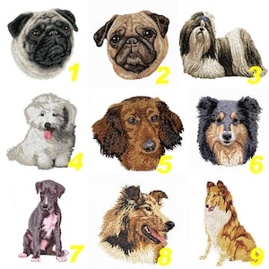embroidered patch badge, pug, pug, Shih Tzu, cotton tulear, shetland, collie, Dog, canine embroidery, machine embroidery, By Team Numérik