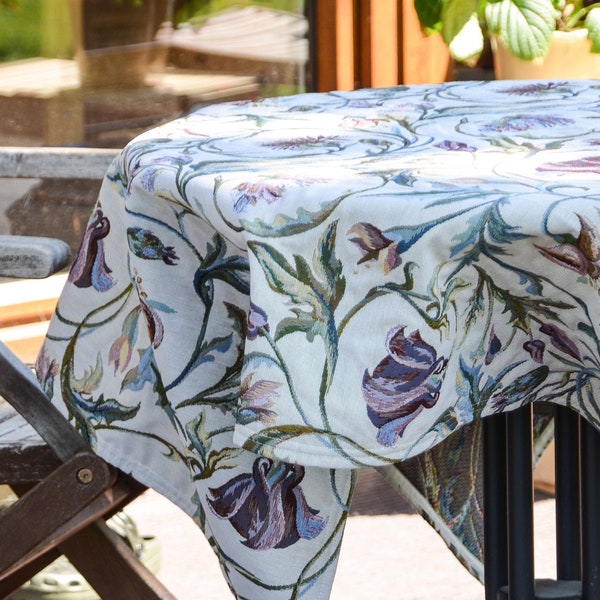 Botanical tapestry Tablecloth, washable floral jacquard tablecloth