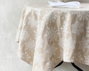 Mantel de copos de nieve - Mantel jacquard, redondo y cuadrado, mantel navideño de lujo, mantel neutro, reversible