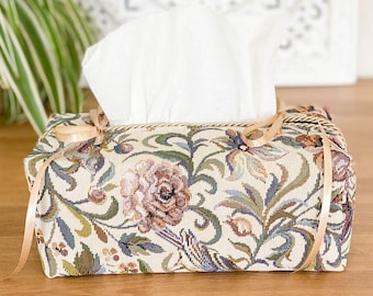 Romantic and Elegant Tissue Box Cover, Traditional Napkin Holder, Floral Tissue Box Cover