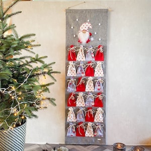 Grey Christmas ADVENT CALENDAR with gnome - a nice touch to Christmas home decor, way to  count down days to Christmas