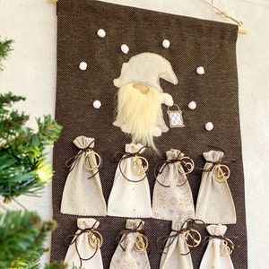 Navulbare kabouter ADVENTKALENDER, stoffen adventskalender voor het aftellen van kerst