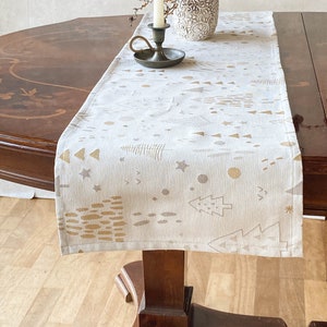 Cream and gold Christmas Table Runner - Gold Christmas Decor, Winter Home Decor, French cottage Christmas decor