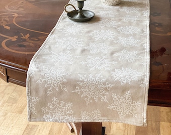 Caminho de mesa natalino com flocos de neve brancos, caminho de mesa de centro natalino, decoração escandinava em jacquard
