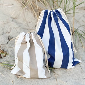 Bolsa de traje de baño de algodón impermeable, bolsa de bikini mojado con cordón a rayas, bolsa de playa personalizada resistente al agua imagen 2