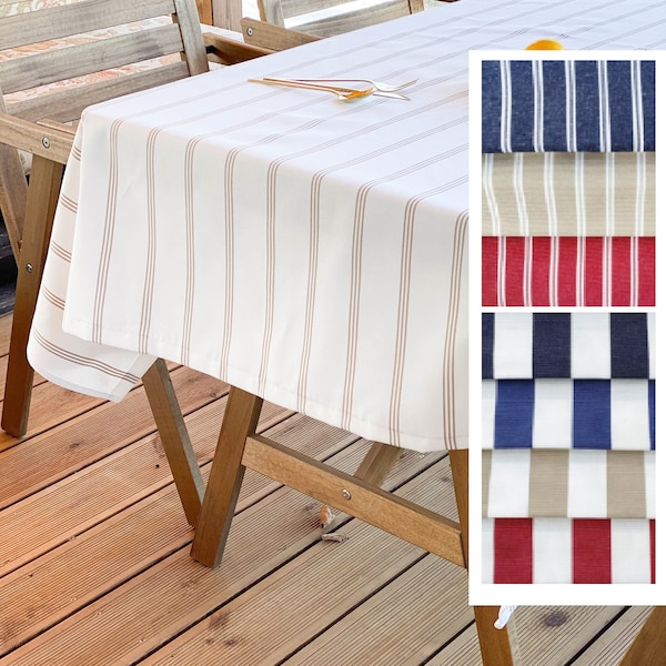 Nappe de jardin imperméable, nappe d'extérieur à rayures avec trou pour parasol, nappe de terrasse, expédition express