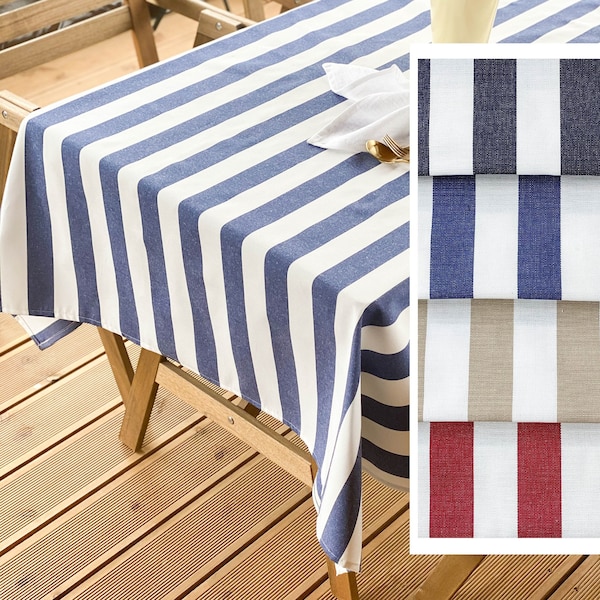 Nappe de jardin à rayures, nappe d'extérieur imperméable avec trou pour parasol, nappe de terrasse en coton à rayures, expédition express