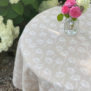 Reversible Tan Table Cloth, Floral Dill Tablecloth, Round Pastel Tablecloth, Neutral Tablecloth Rectangle, Extra Large Cotton Tablecloth