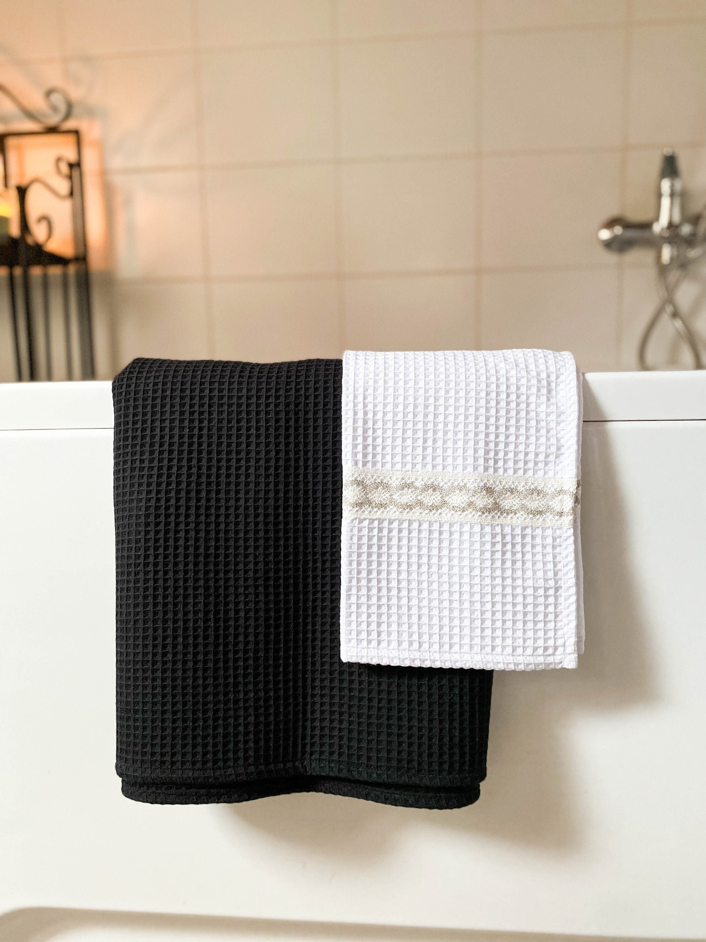 Turkish Waffle Weave Bath Towel, Bath Sheet, Hand Towels, Washcloths White  Cotton Absorbent, Dries Quickly Optional Hanging Loops 
