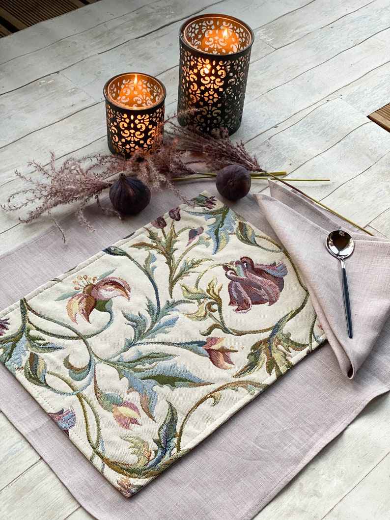 Botanical Heavy Placemats Set Washable Floral Dinner Etsy