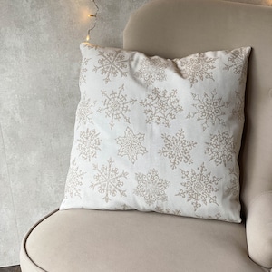 White Cotton Throw Pillow Cover for Home Winter Decor, Decorative winter snowflake pillow case,  White Christmas lumbar pillow cover
