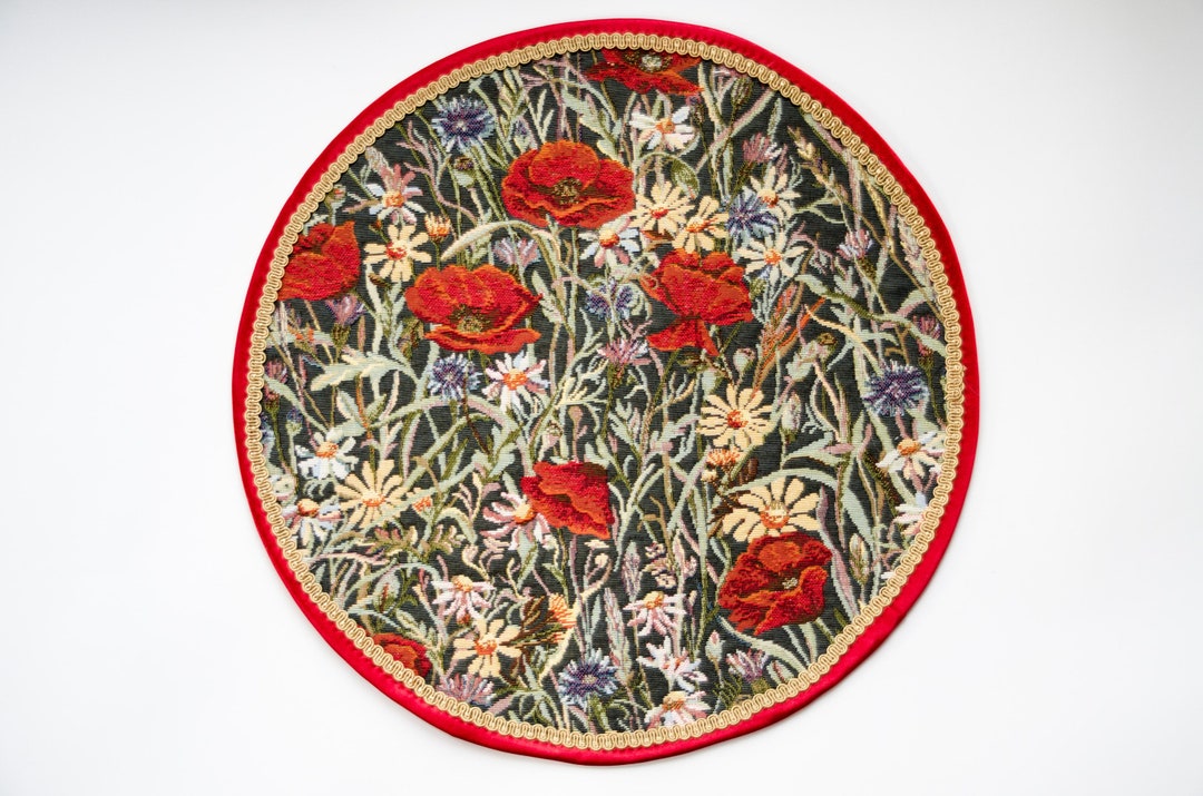 Round Floral Tapestry PLACEMAT, Sewn From Durable and Washable