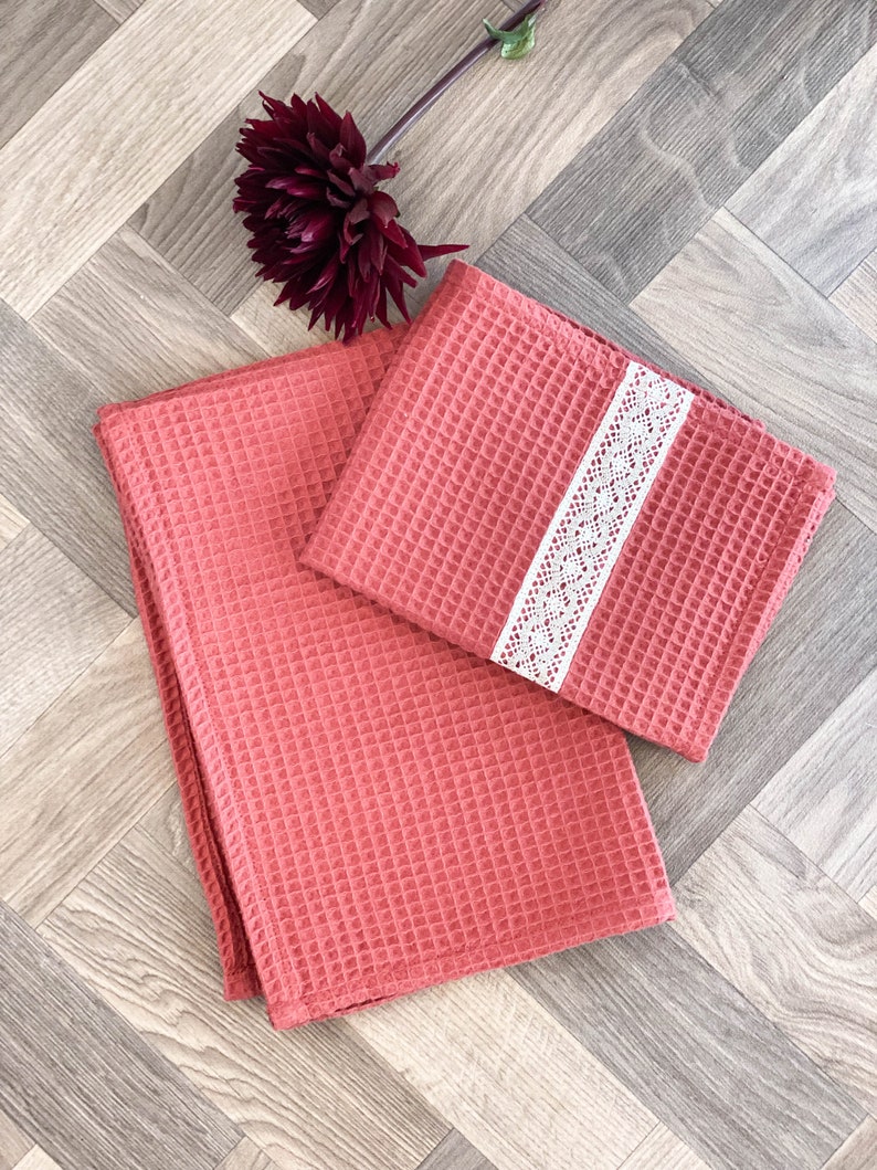 Royal Rose Waffle Cotton Hand Towel - Thumbnail 5