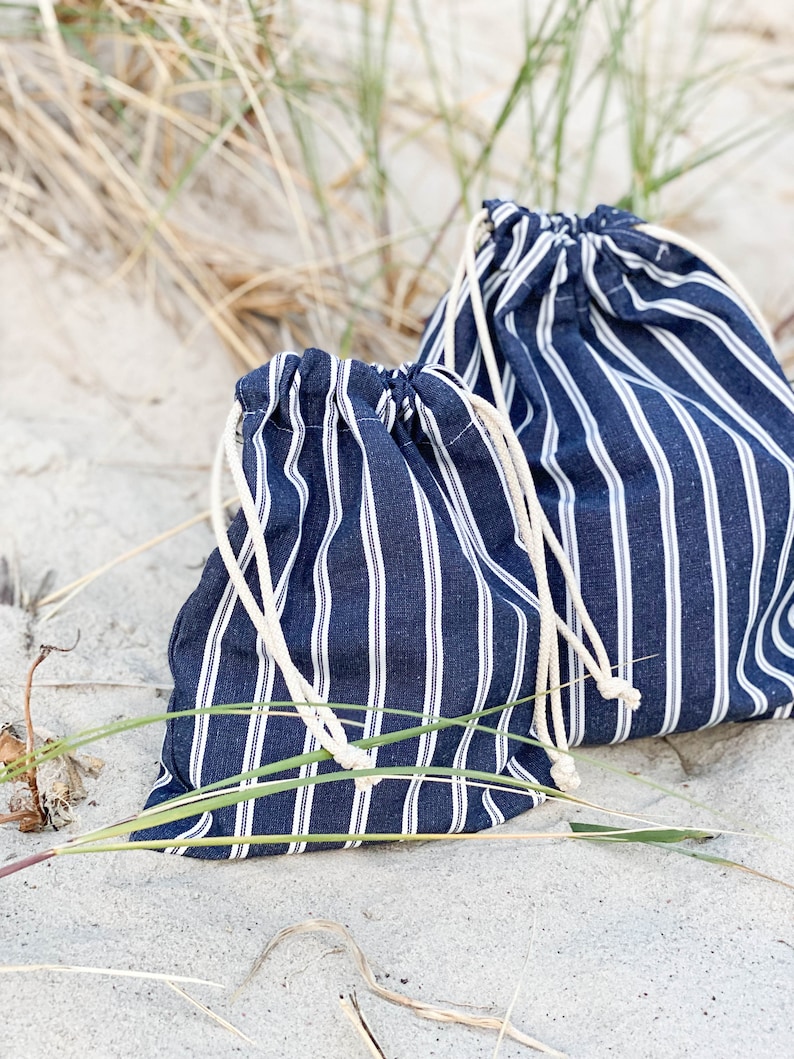 Gestreepte waterdichte badpaktas, natte bikinitas met trekkoord, gepersonaliseerde waterbestendige strandtas afbeelding 6