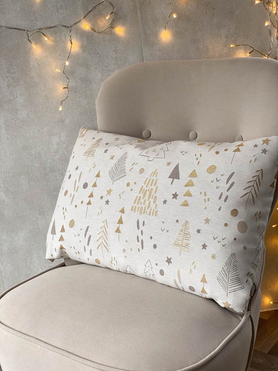 Scandi Christmas pillow cover, Minimalist Decorative winter throw pillow case,  Golden Christmas Decor, Scandinavian Christmas decor