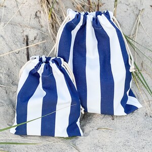 Bolsa de traje de baño de algodón impermeable, bolsa de bikini mojado con cordón a rayas, bolsa de playa personalizada resistente al agua imagen 5