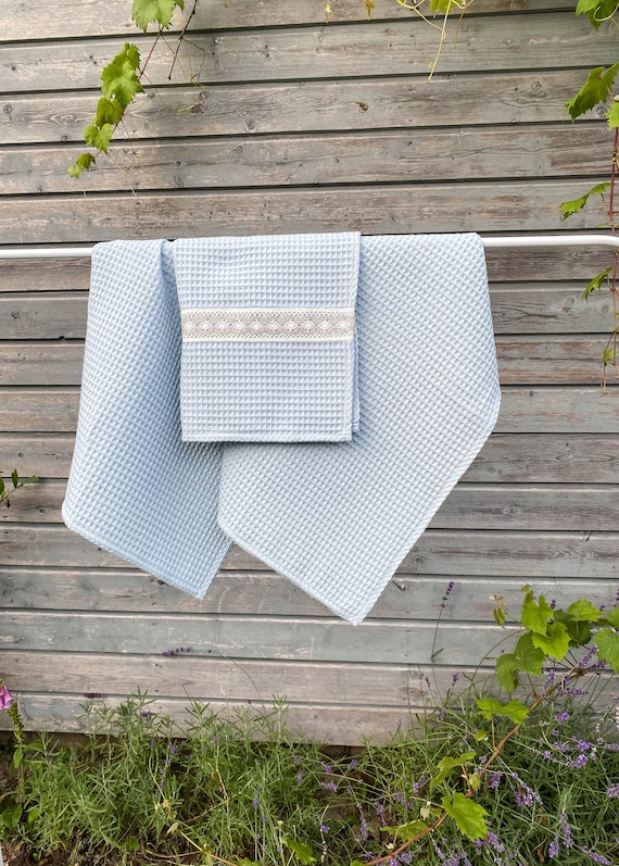 Soft Organic Duck Egg Blue Cotton Bath Towel Light Blue Waffle Cotton Hand Towel With Linen Lace Absorbent XL Bath Sheet Towel for Beach Etsy Ireland