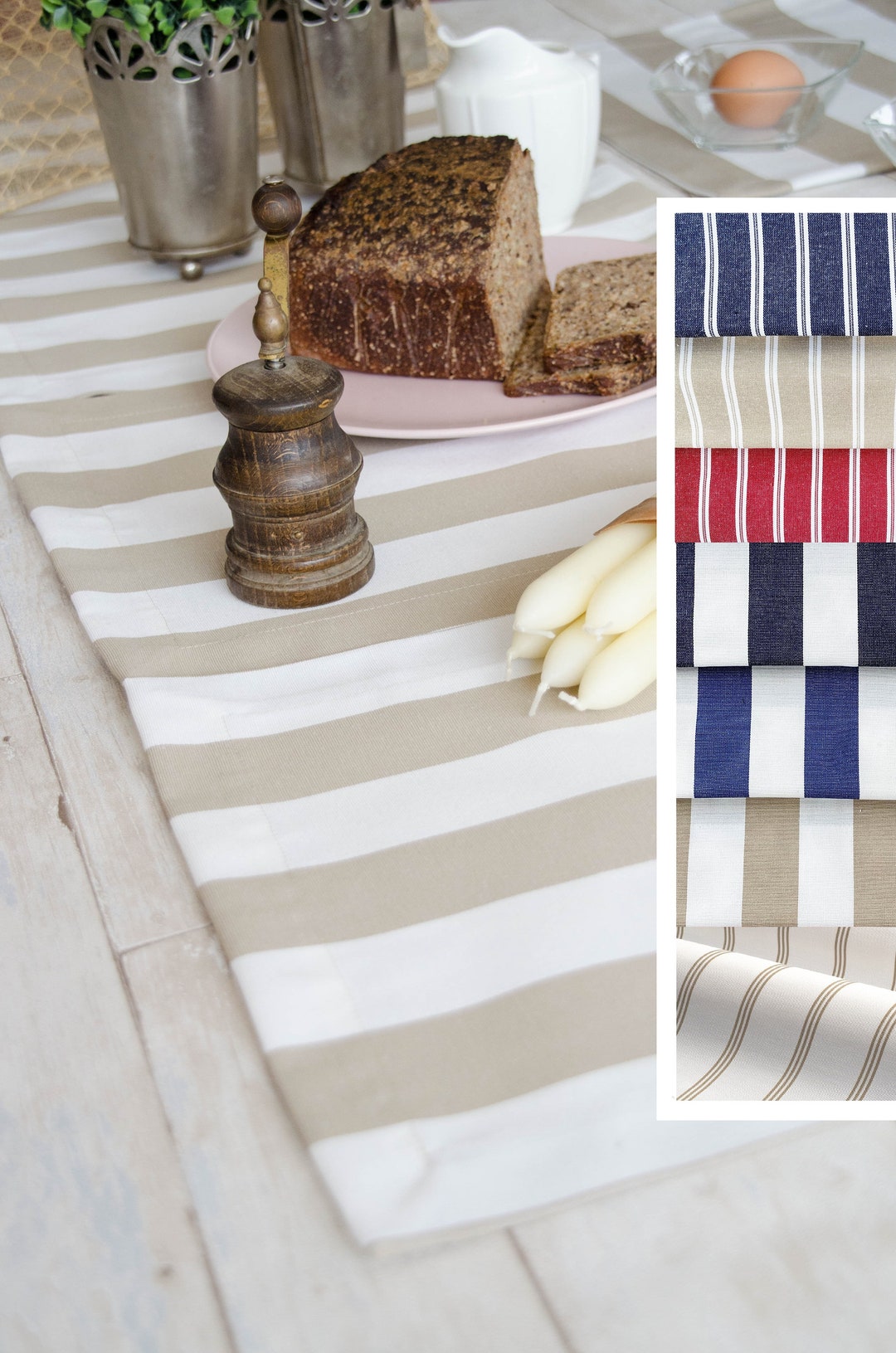 Waterproof Garden Table Runner, Outdoor Dining Striped Table Runner