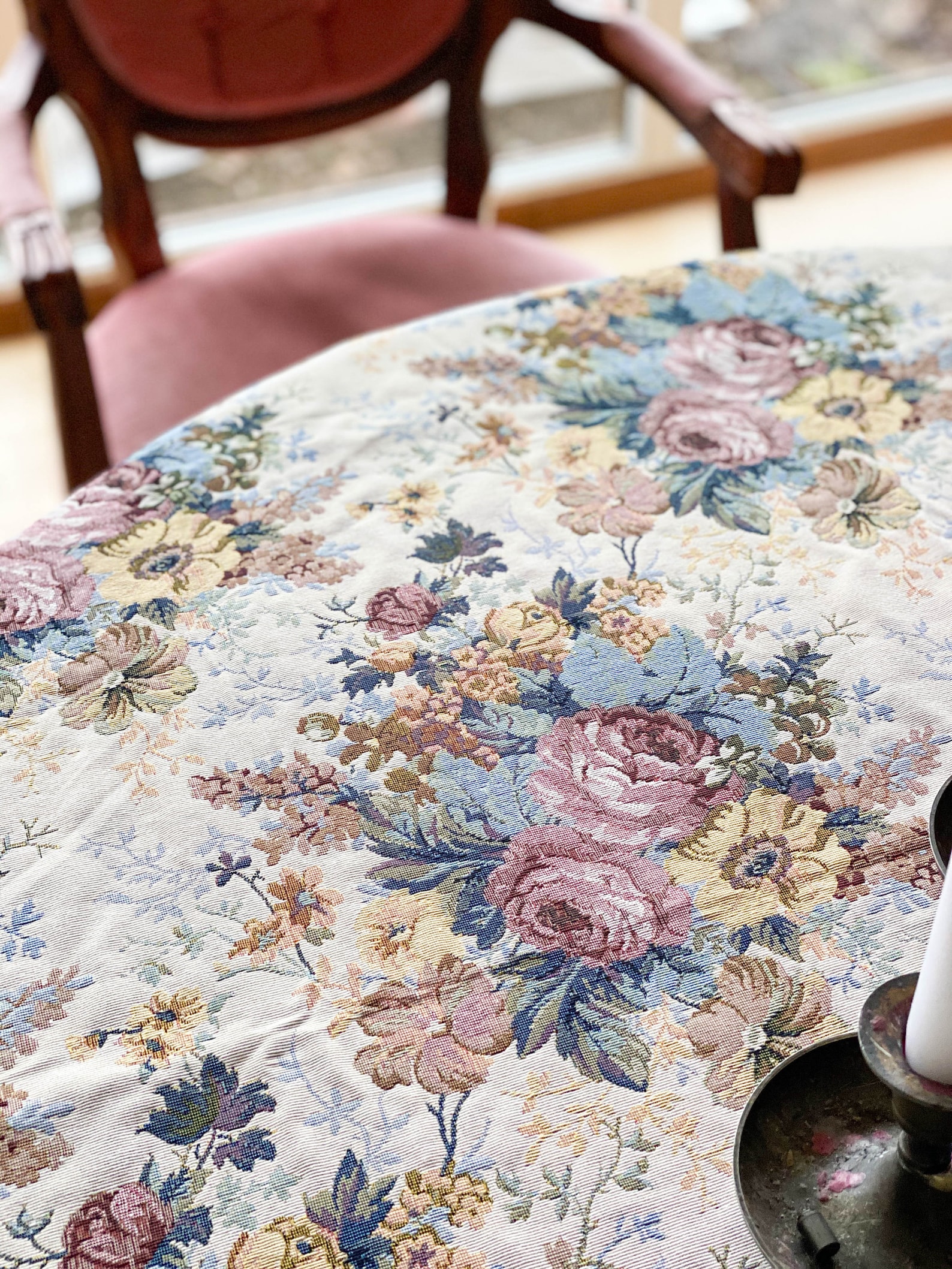 Botanical tapestry Tablecloth with roses washable floral Etsy
