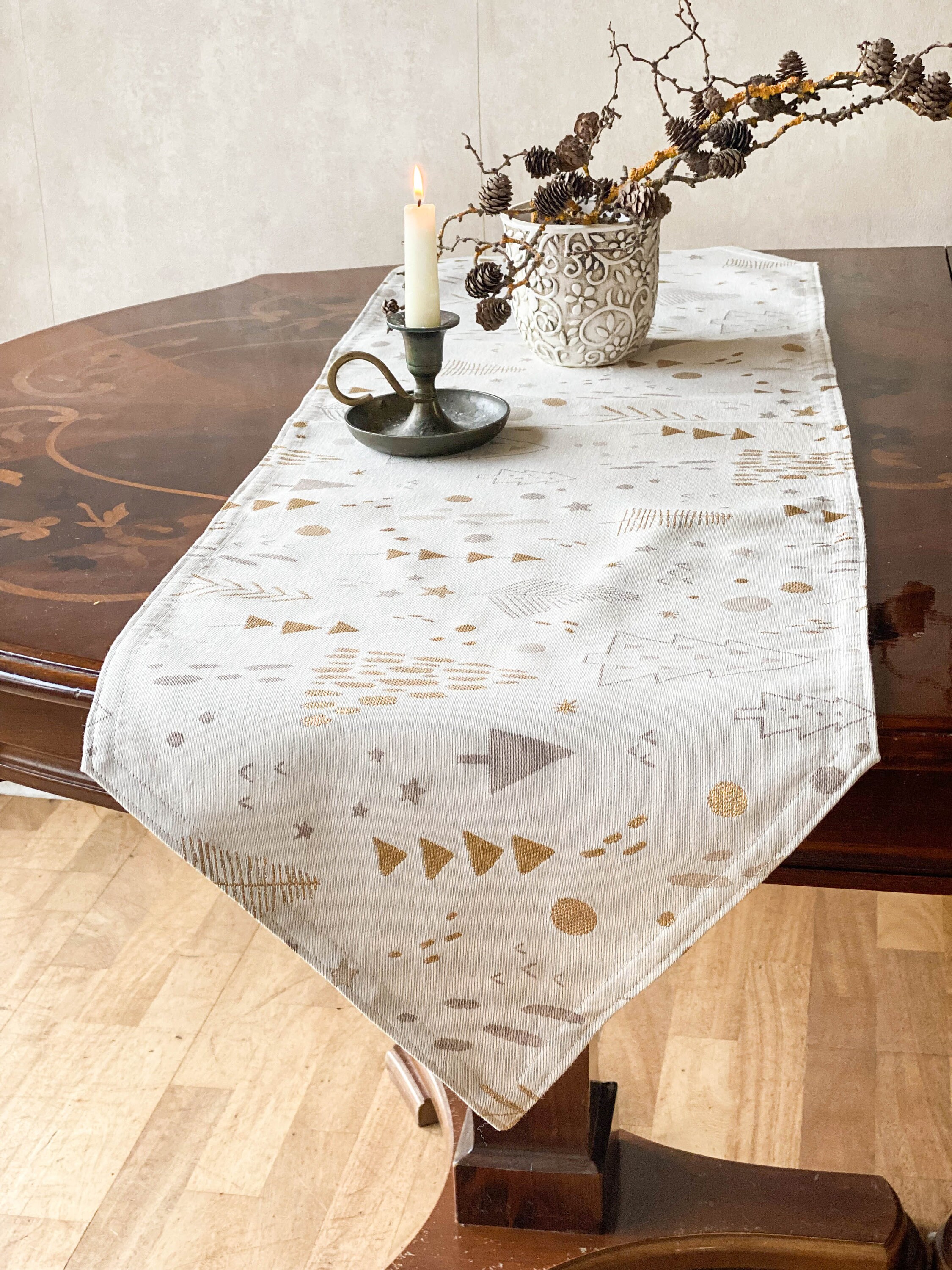 Cream and Gold Christmas Table Runner Gold Christmas Decor Etsy