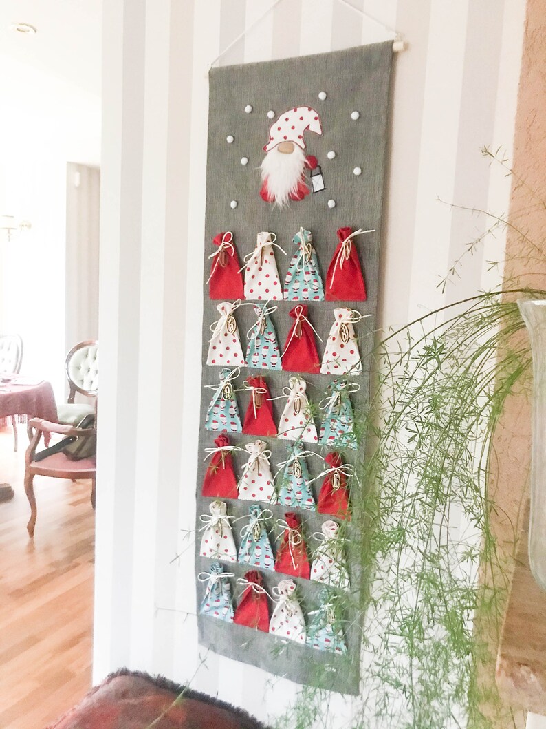 Grey Christmas ADVENT CALENDAR with gnome a nice touch to Etsy