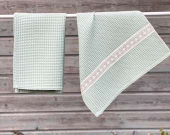 Sage Green Organic Cotton Waffle Towel, Lightweight Hand Towel, Super Absorbent XL Bath Sheet for Sauna or SPA, Gift Set of Waffle Towels