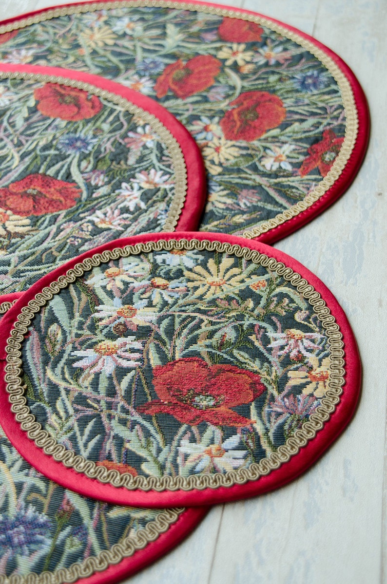 A Set of 6 Coffee PLACEMATS Round Floral Machine Washable Etsy