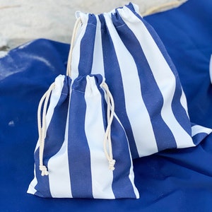 Bolsa de traje de baño de algodón impermeable, bolsa de bikini mojado con cordón a rayas, bolsa de playa personalizada resistente al agua imagen 3