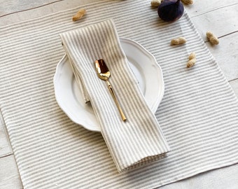 Striped Softened Linen Napkin, Natural Stonewashed Linen Napkin Set, Washed Soft Linen Table Napkins