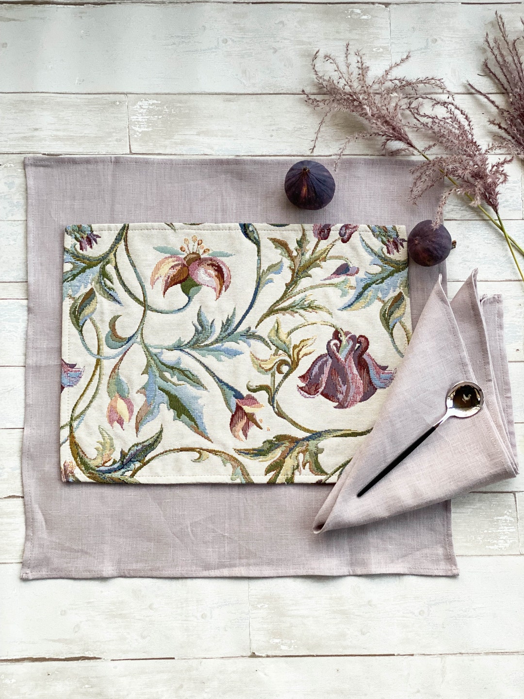 Botanical Heavy Placemats Set, Washable Floral Dinner Placemats, Heavy