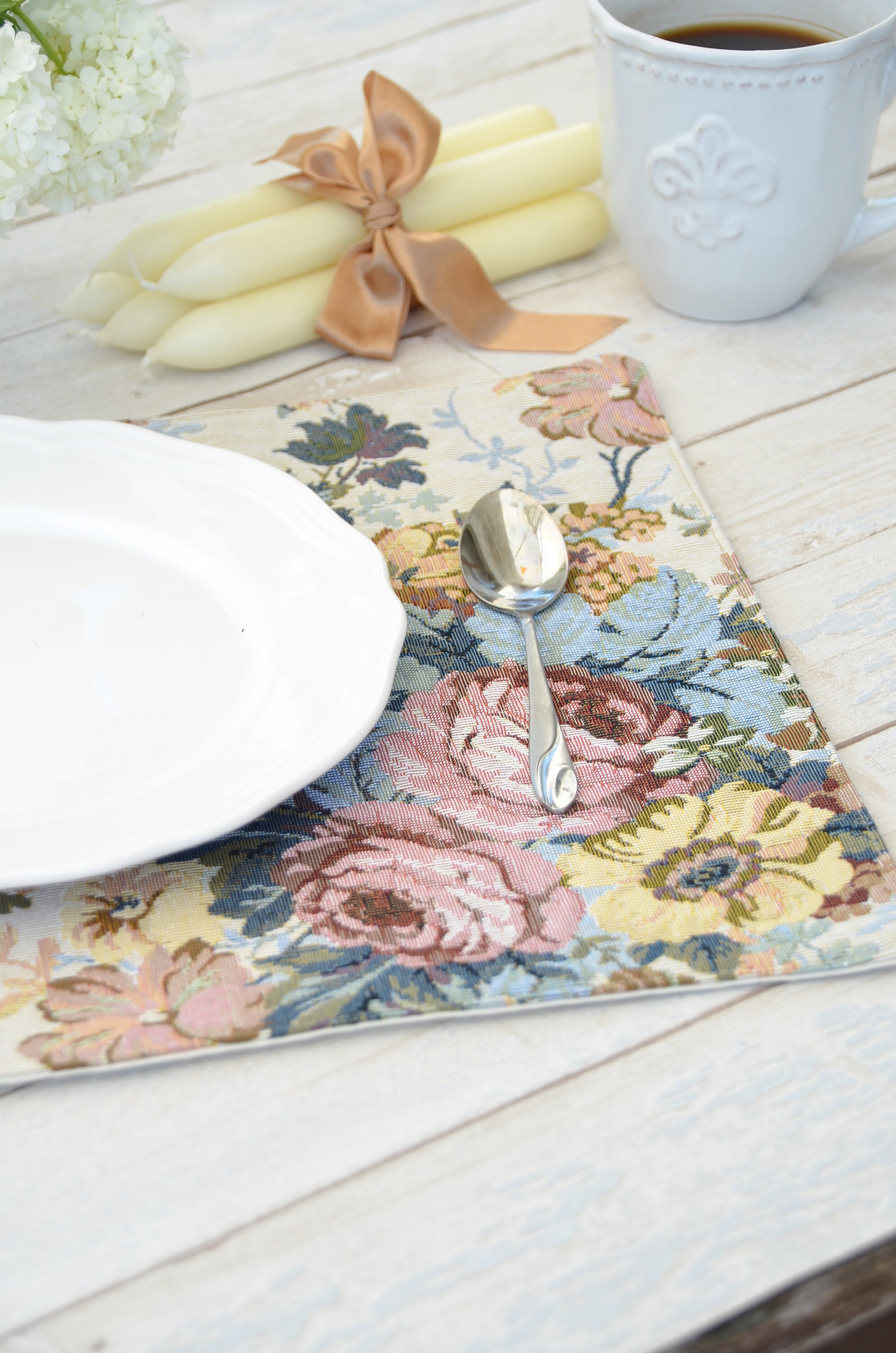 Tapestry Placemats With Roses Botanical Placemat Floral Etsy