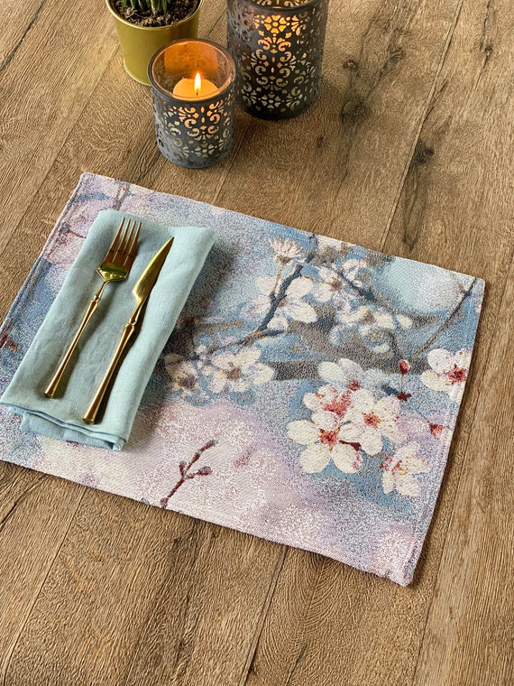 Sakura Blossom Floral Placemats - Easter Spring Placemats, Cloth Placemats, Easy Care Placemat, Holiday Placemats, Mother's Day Gift