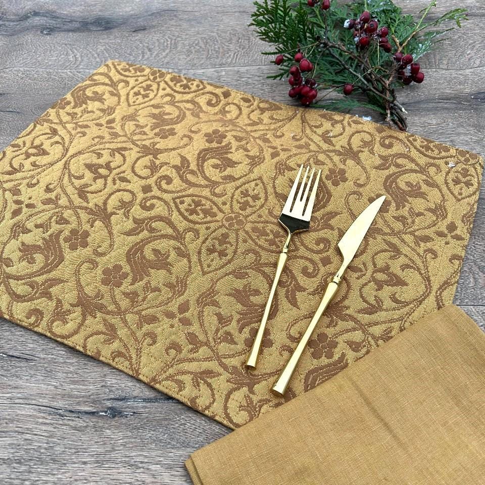 Gold Rechteckige Tischsets, Waschbar Senf Farbe Tischsets Set, Solide Tisch Wärmeschutz Matten, Edle Goldene Tischdekoration