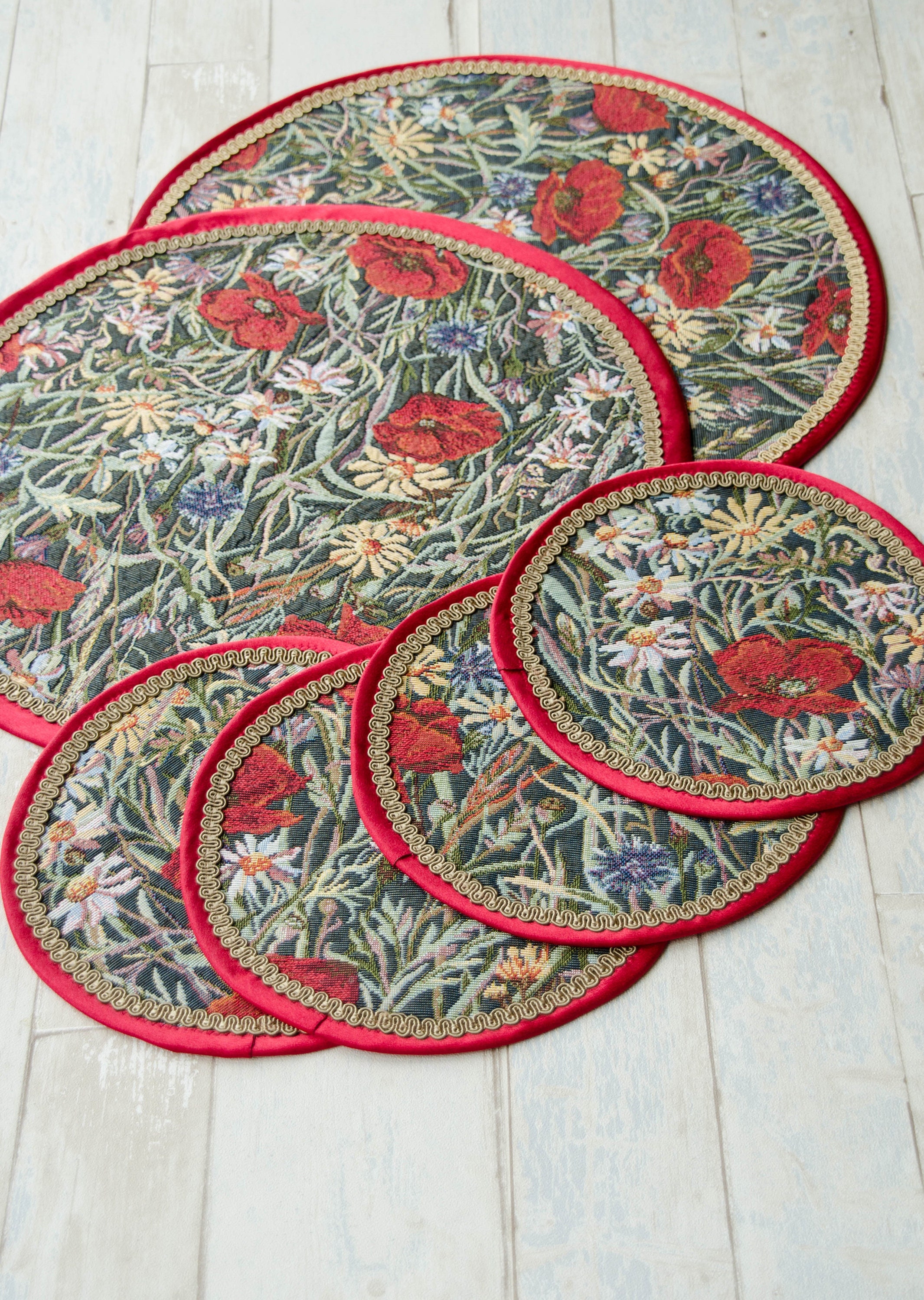 Een set van 6 koffie-PLACEMATS, ronde machinewasbare
