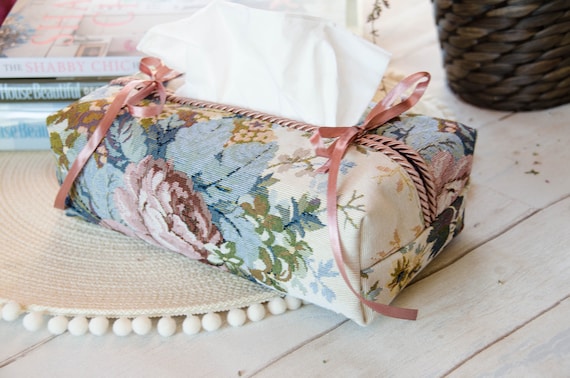 Romantic and Elegant Tissue Box Cover Made of Floral Tapestry