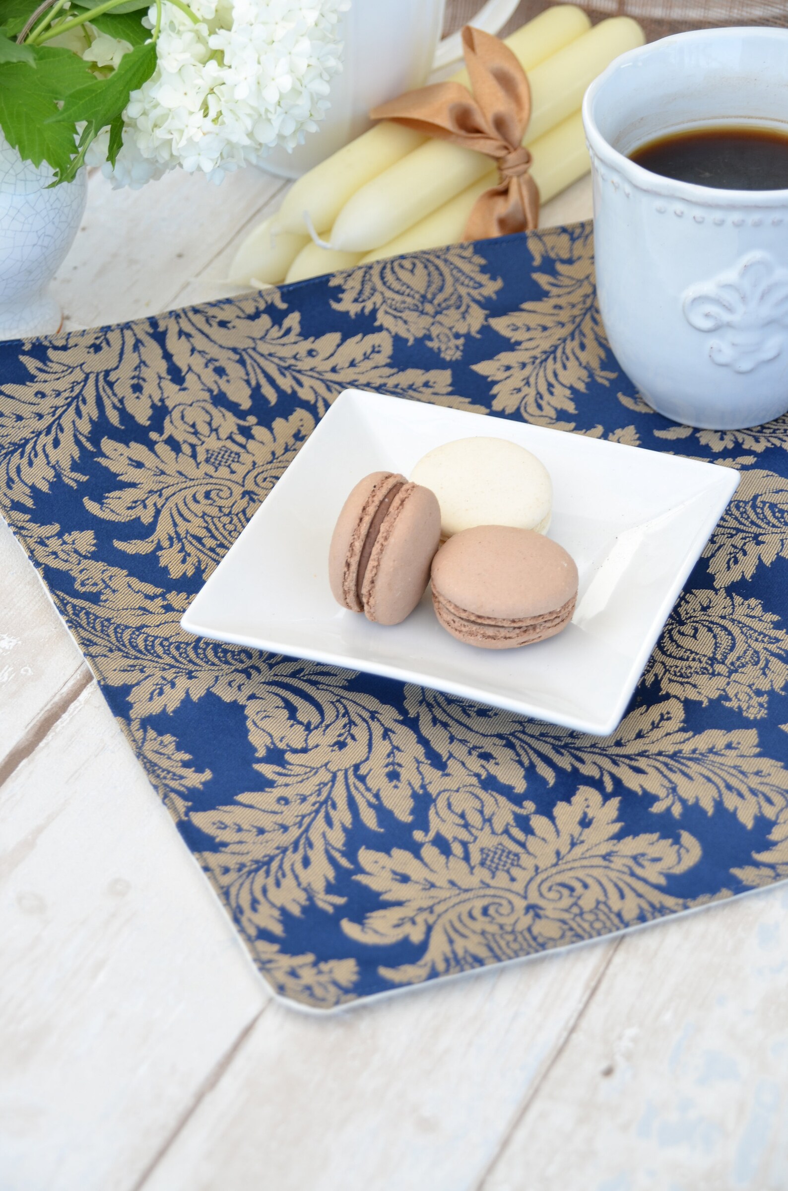 Blue damask print Placemat Place mat made of jacquard Etsy