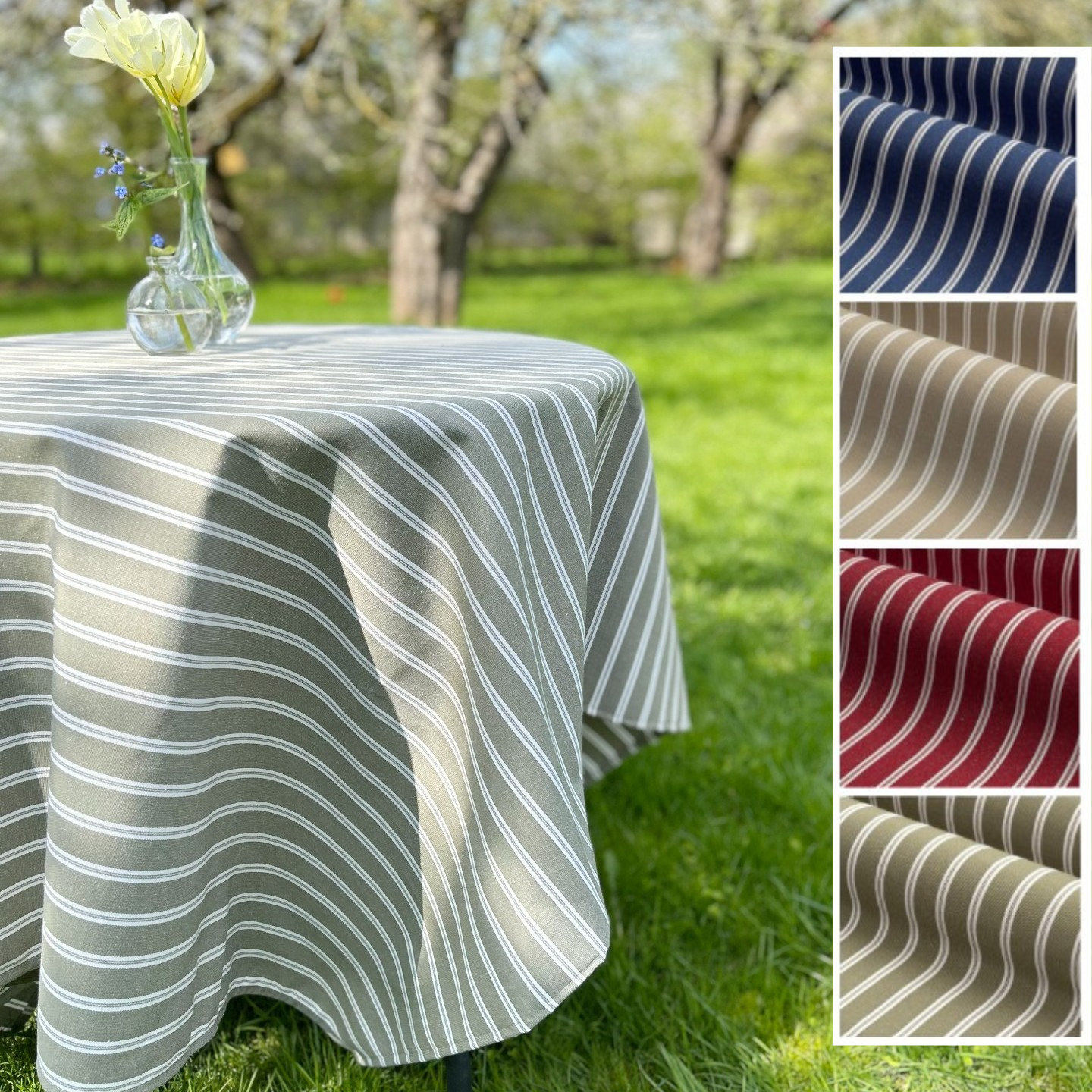 Nappe Ronde Extérieure Avec Trou Pour Parasol - Grain De Pierre Marbre, Bord Élastique, Imperméable - Vert Foncé 78-88cm