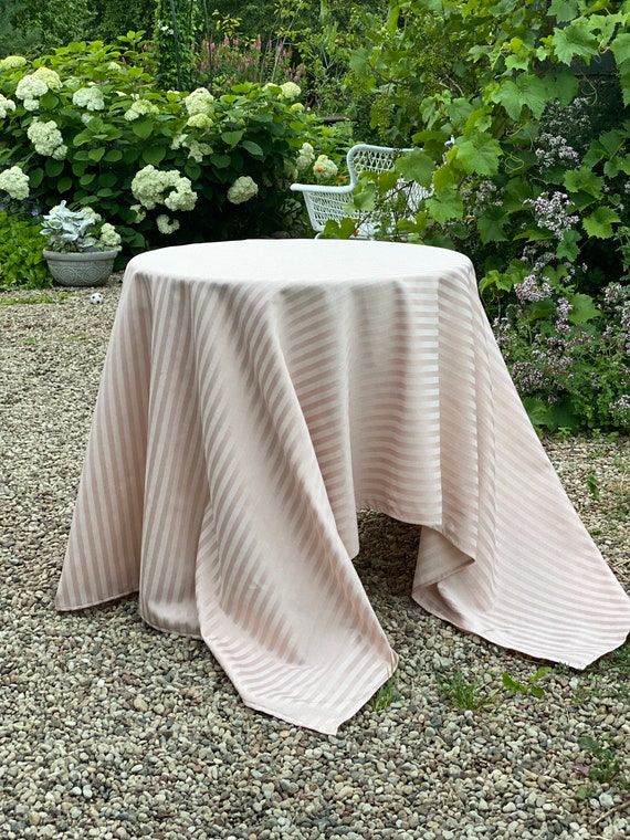Dusty pink patio striped tablecloth,  classic cotton tablecloth in narrow stripes