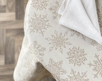Mantel reversible con copos de nieve - Mantel jacquard, mantel redondo y cuadrado, mantel navideño de lujo, mantel grande neutro