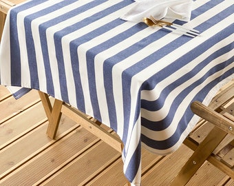 Striped garden tablecloth, waterproof outdoor tablecloth with umbrella hole, striped cotton patio tablecloth, Express shipping